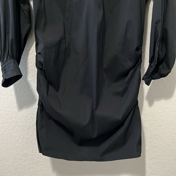 SARA ROKA Black Button Down Mini Shirtdress, Ruched Sides, Size 40(IT), S/4(US) - Picture 2 of 10